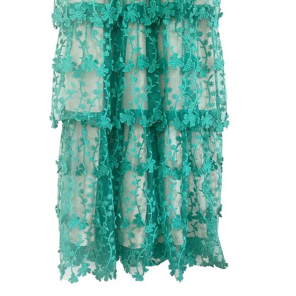 VICI Pascal Tiered Crochet Lace Midi Dress Teal Green XS - Picture 6 of 12
